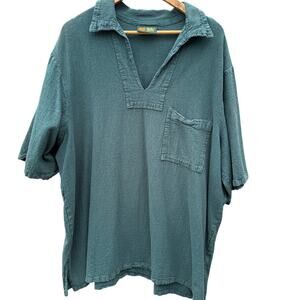 Vintage Cotton Palm Made in the USA Green V neck shirt Size XXL